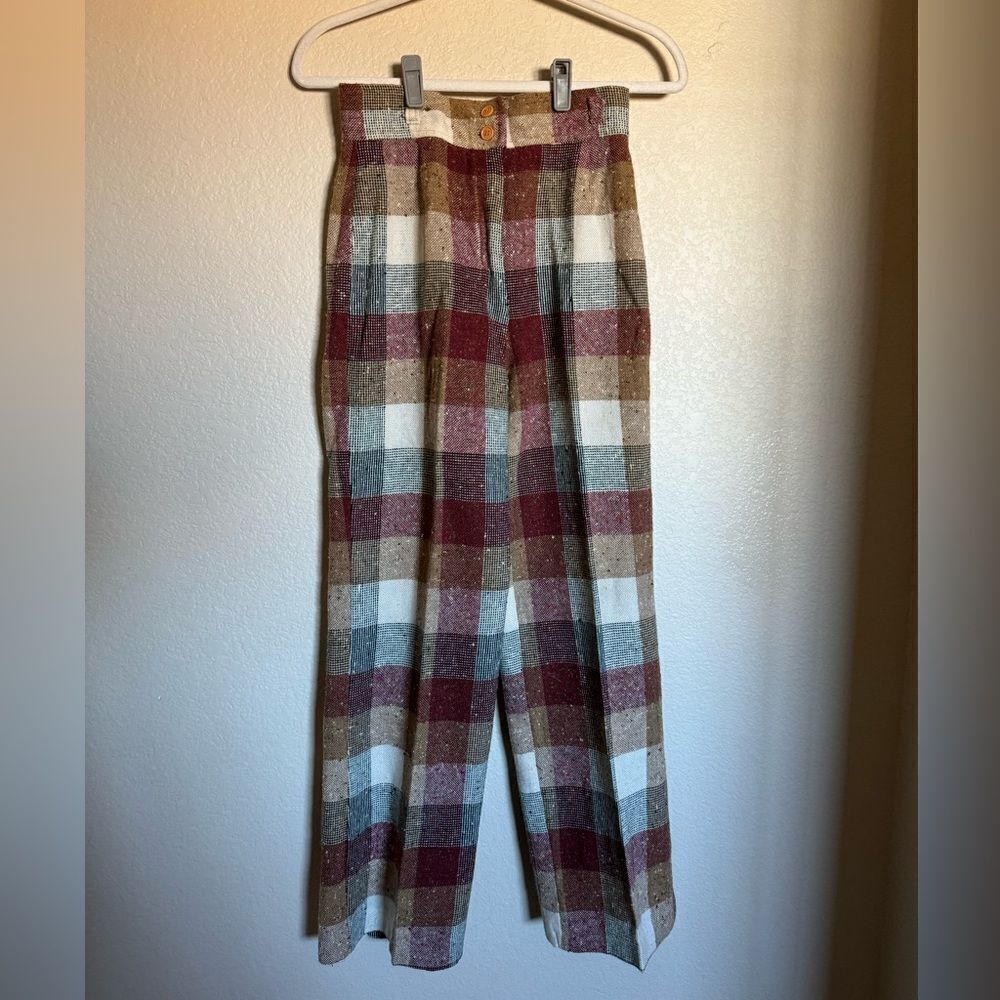 Vintage‎ Plaid Wide Leg High Rise Pants Sz 26 Fall Color